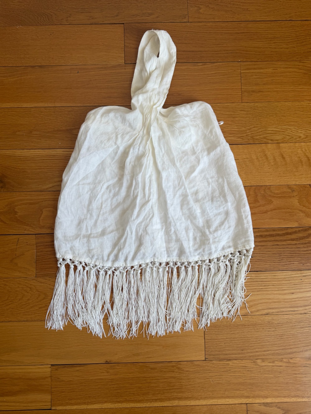 NEW White Fringe Linen-Blend Halter Top